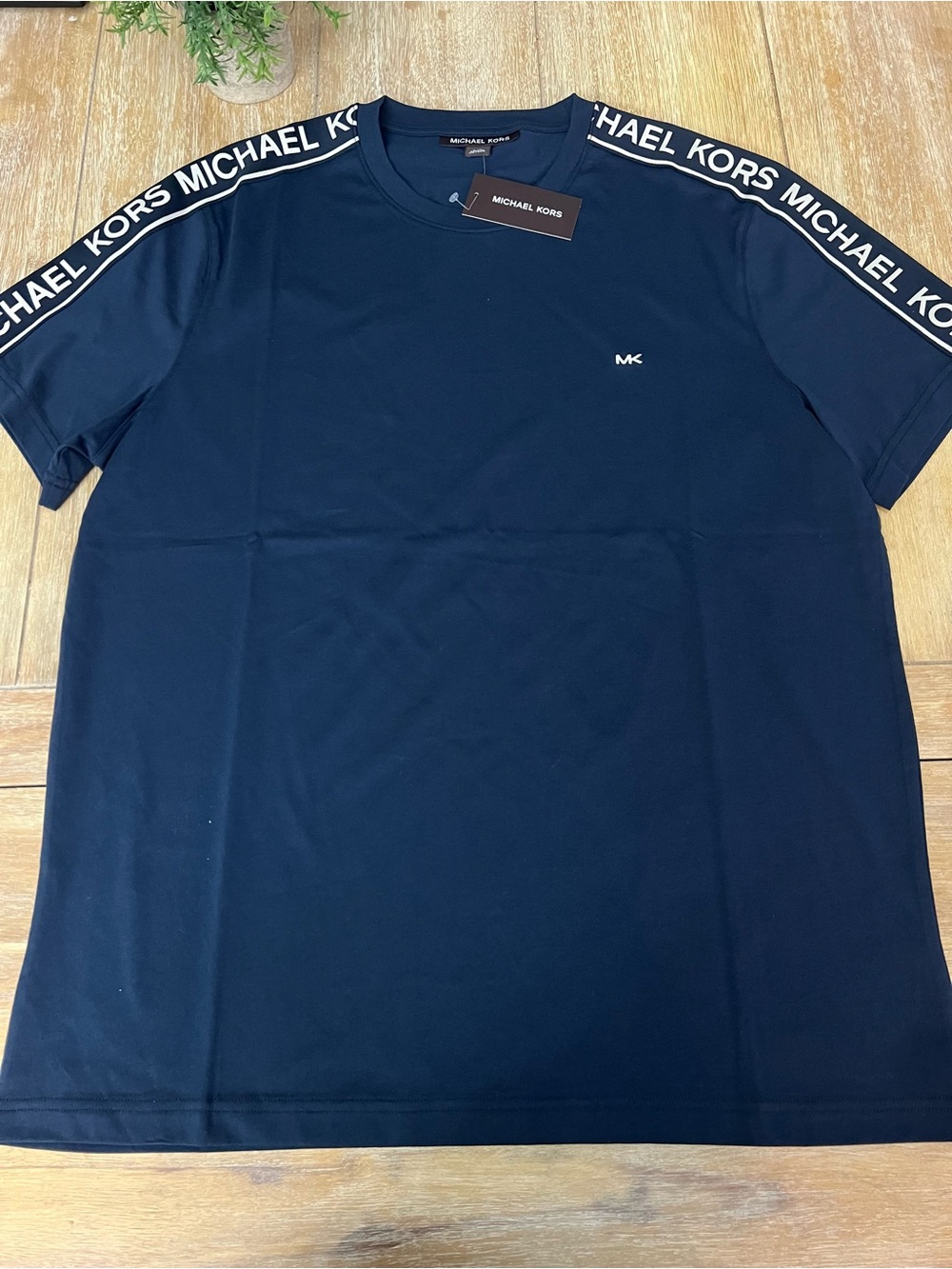 Michael Kors Men’s Navy Crew Neck Tee with Logo Shoulder Tape